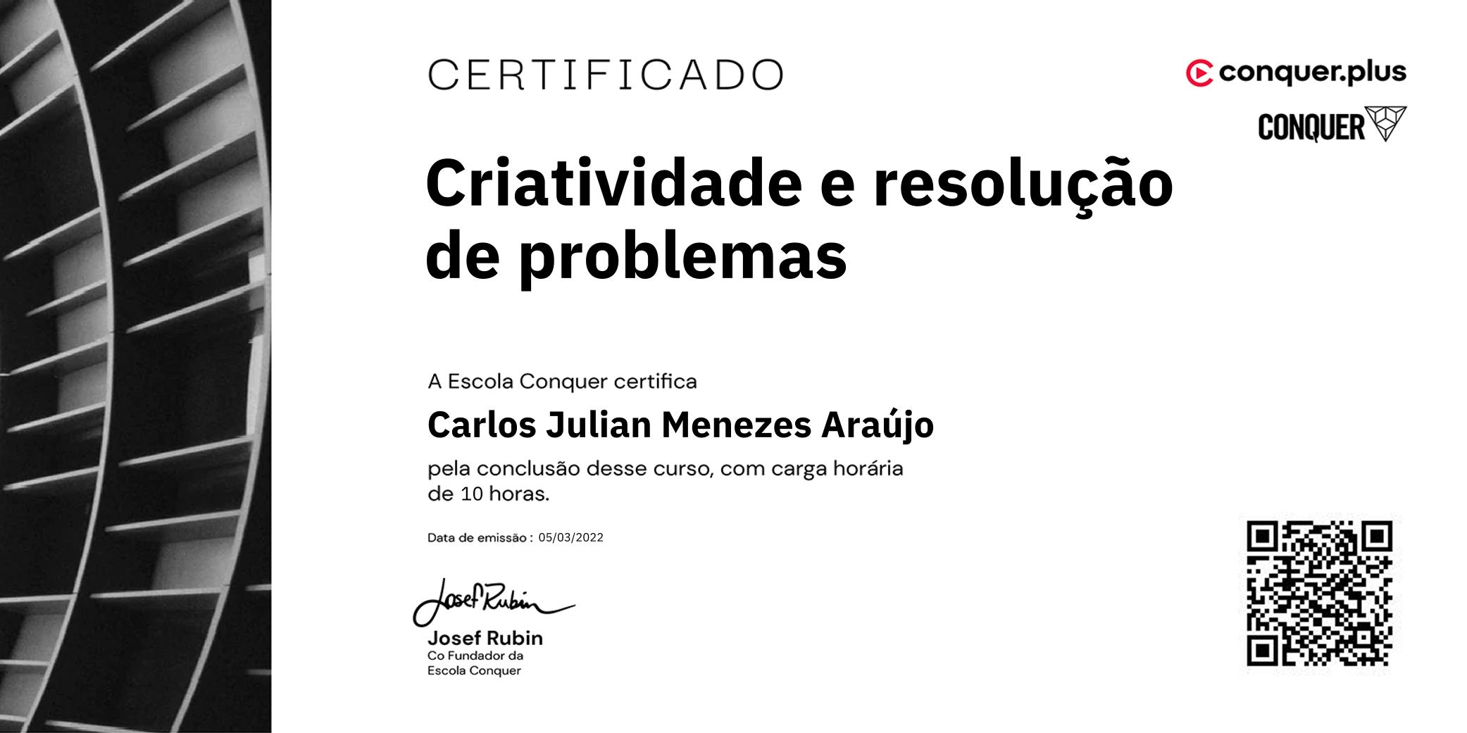 Certificado de Criatividade e resolução de problemas